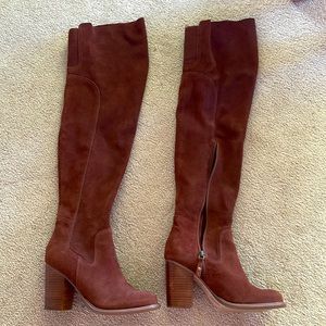 Kelsi Dagger Brown Suede Over-the-Knee Block Heel Boots